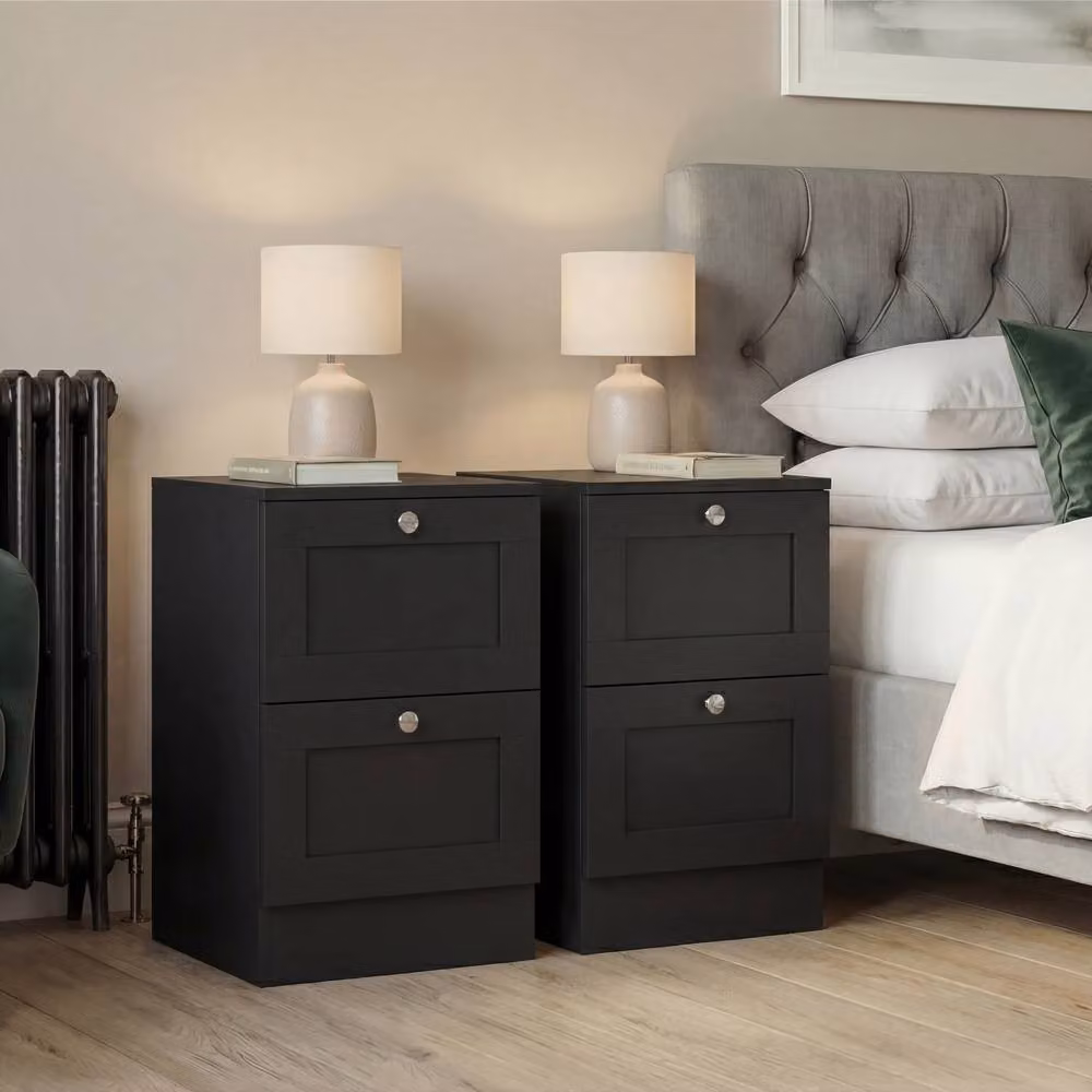 Vida Designs Altino 2 Drawer Bedside Cabinet Chest, Set of 2, Black – 3
