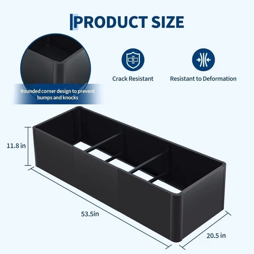 VOGREX Large Rectangular Metal Planter with Rounded Corners in Black, W: 137.16 cm x D: 50.8 cm x H: 30.48 cm – 2