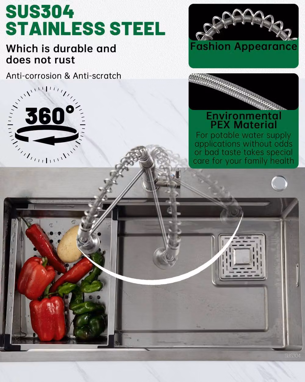 Dayone Stylish Kitchen Mixer Tap with Pull Down Sprayer in Brushed Nickel Silver – 2