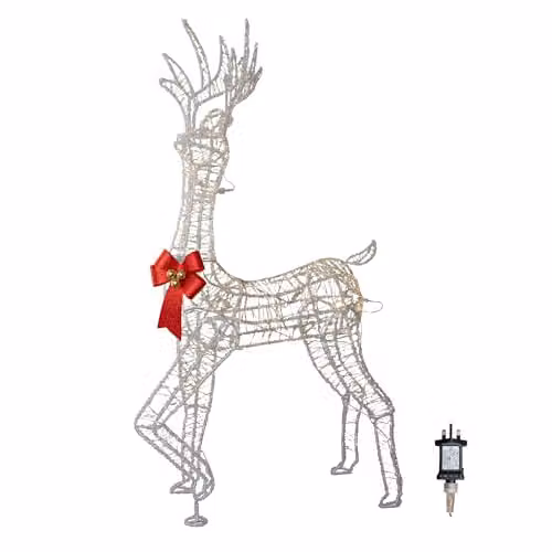 Samuel Alexander Acrylic Christmas Deer Decoration with Red Bow and 940 Warm White LEDs, Height: 148 cm – 3