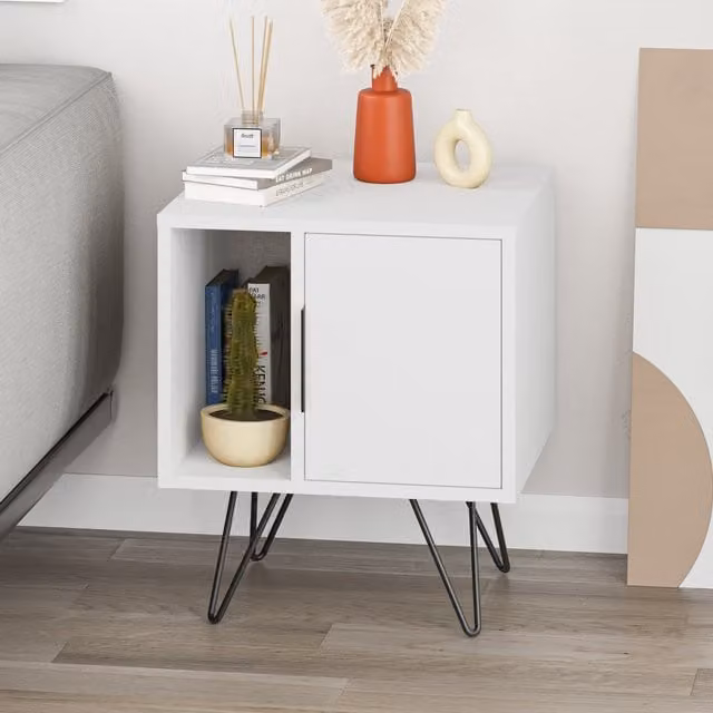 Decortie Glynn Modern Bedside Table in White