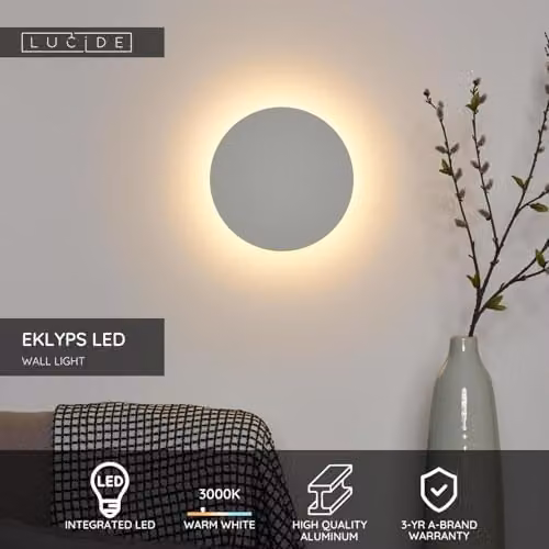 Lucide Eklyps LED Modern Ring Wall Light, White, Diameter: 25 cm – 2