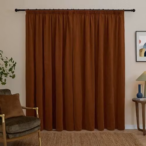 Riva Home Rust Chenille Blackout Pencil Pleat Curtain Pair, H 229 cm x W 183 cm – 2