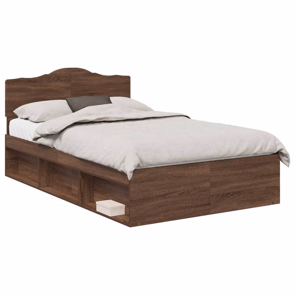 Berkfield Home Bed Frame with Headboard in Brown Oak and Solid Pine Wood, W/D/H: 120 x 190 cm – 2