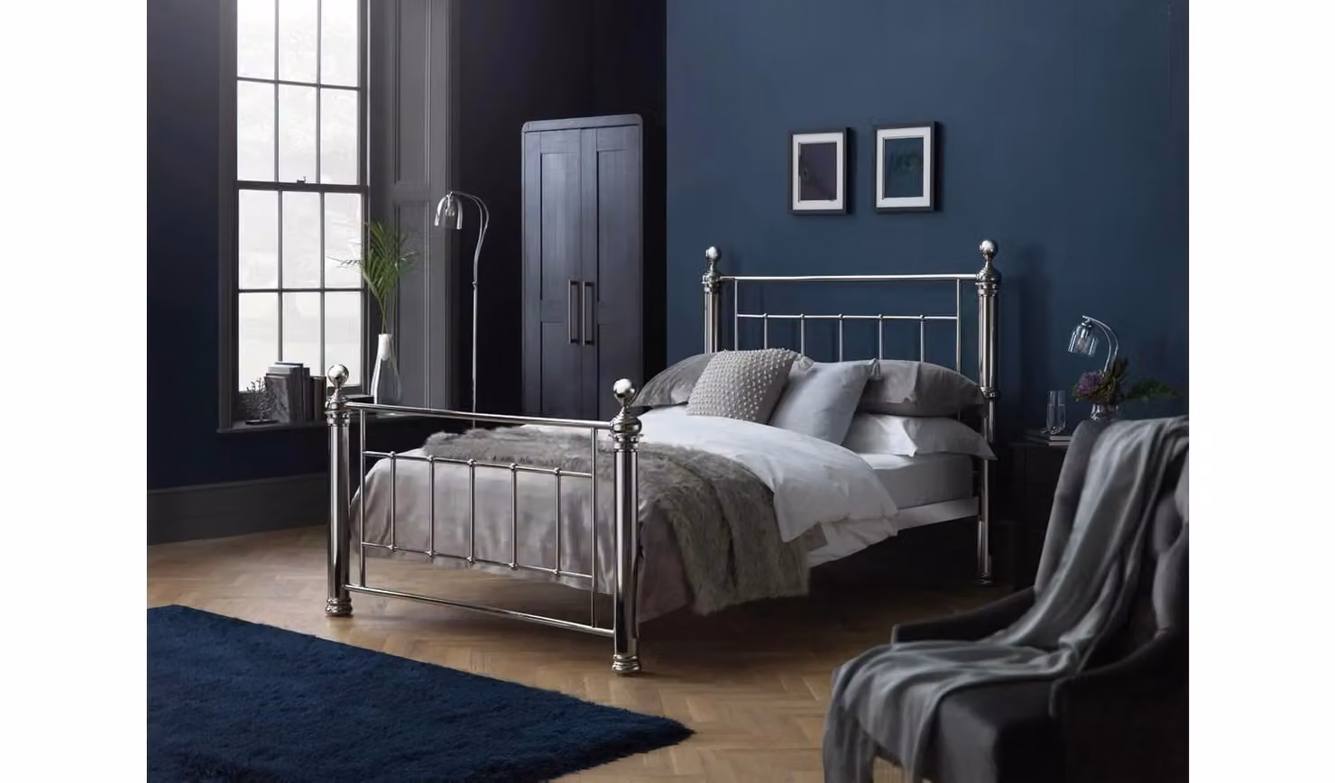 Mayfair Double Metal Bed Frame in Silver