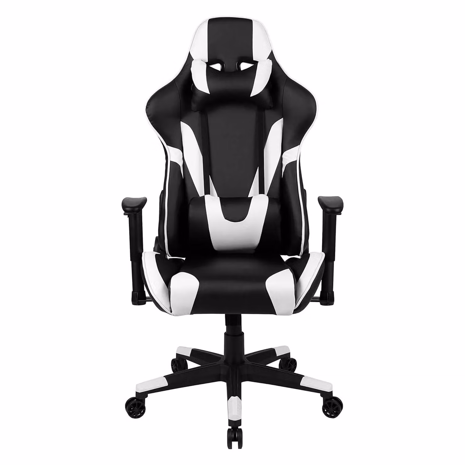 FWStyle Black and White Faux Leather Bucket Seat Racer Gaming Chair with Headrest and Armrests – 3