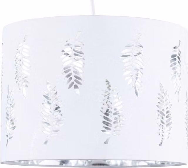 First Choice Lighting Fern White Cut Out Metal Cylinder Pendant Lightshade, Diameter: 25 cm – 1