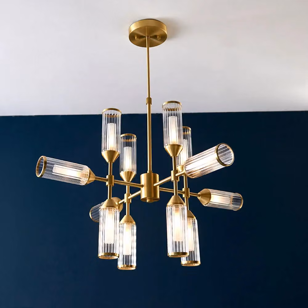 Loops Brass Ceiling Pendant Light with 12 Transparent Glass Diffusers in Gold/Brass – 2