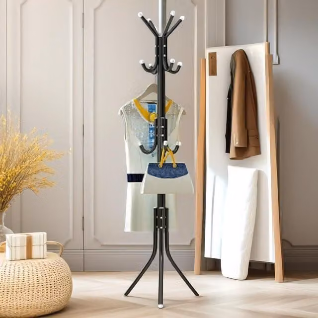 Pirlo Plush Metal Coat Stand with 12 Hooks in Black, H 175 x W 45 x D 45 cm – 1