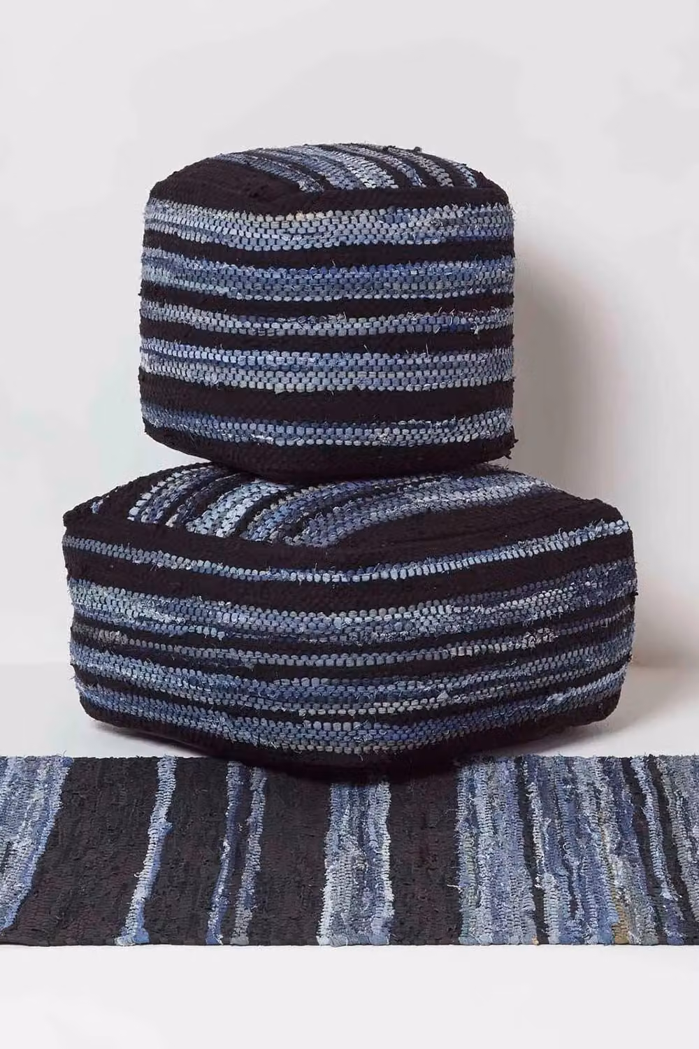 Homescapes Texas Blue Denim and Leather Striped Bean Filled Pouffe, Diameter: 60 cm – 5