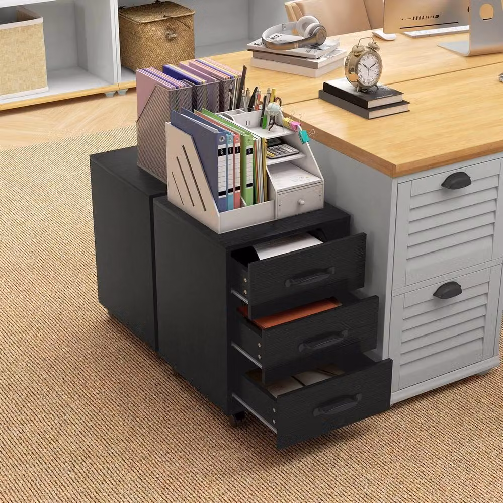 NESTLUNE Mobile 3-Drawer File Cabinet in Black with Castors, W/D/H: 100 x 15 x 15 cm – 3
