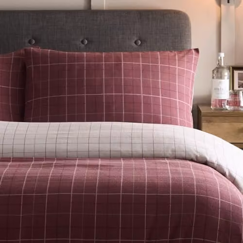 Dreams & Drapes Lodge Wynn Brushed Cotton Duvet Cover Set, Red, Checked Pattern, Reversible, W: 230 cm, H: 220 cm – 3