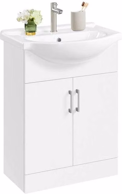 KORVIXA Modern Freestanding White Glossy Bathroom Vanity with Ceramic Sink, W/D/H: 83.5 x 41.5 x 41.5 cm – 1