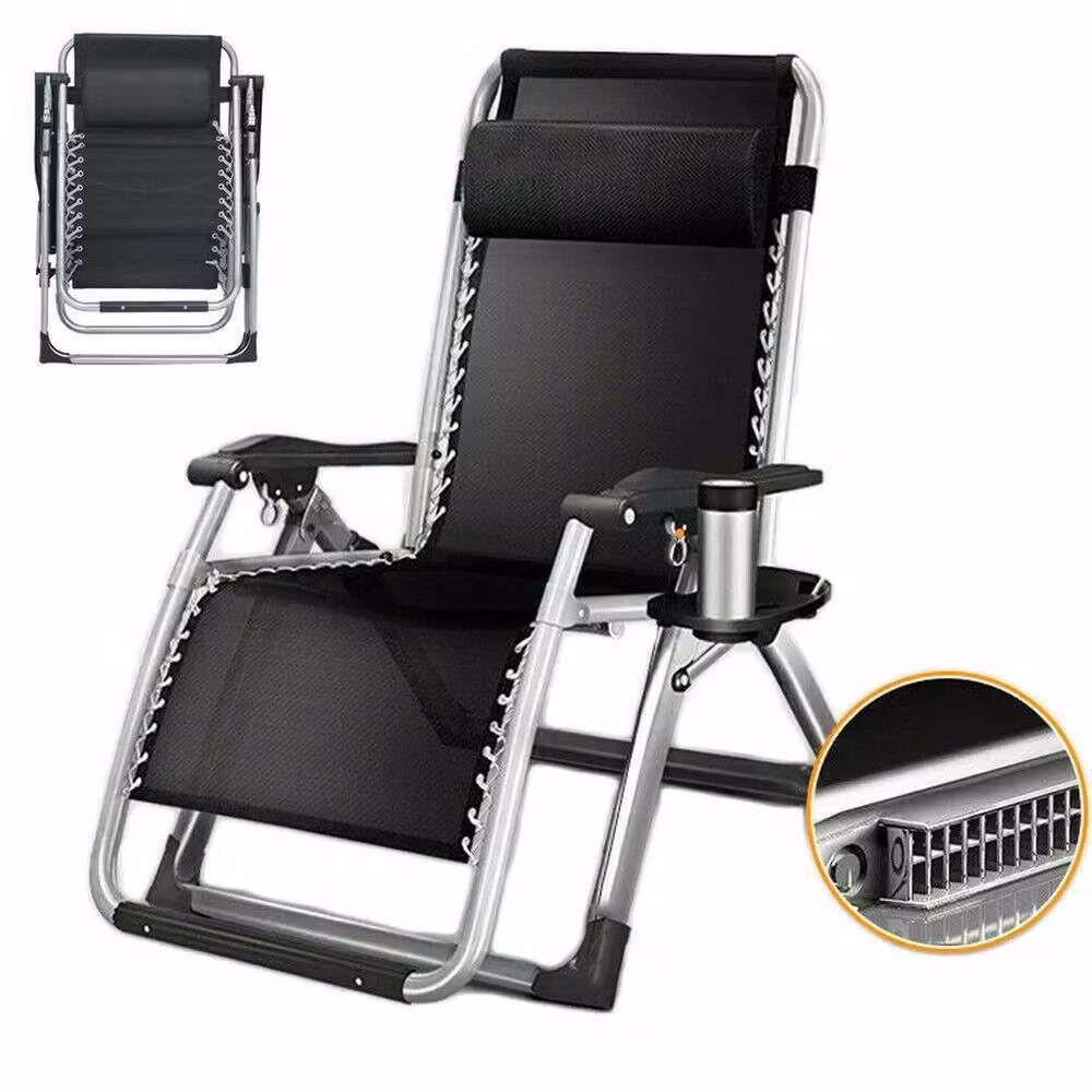 PAWNORA Black Foldable Garden Recliner Chair with Cushions and Metal Frame – 2