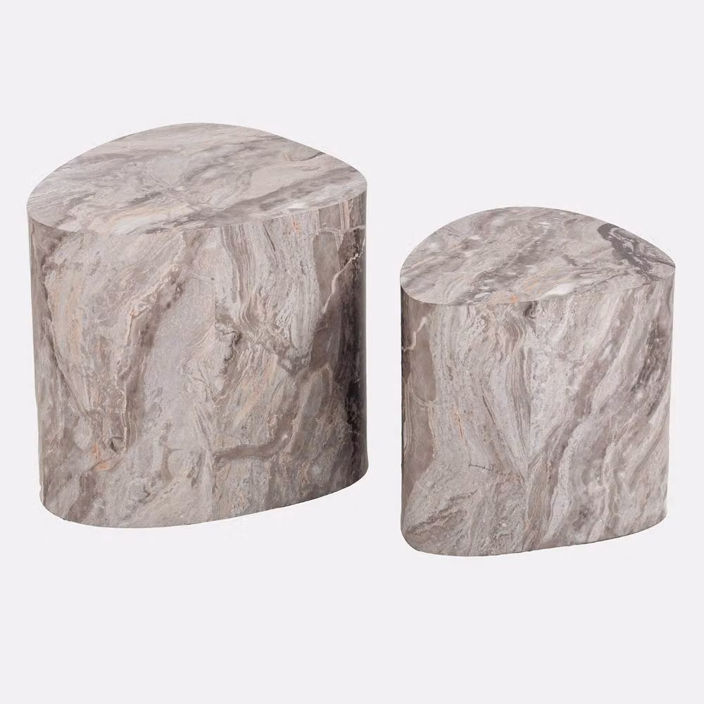 OHS Set of 2 Grey Marble Effect Irregular Coffee Tables with Nested Tops – 2