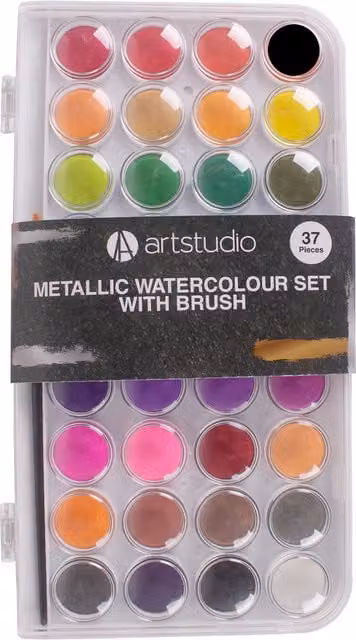 Art Studio Metallic Watercolour Set with Brush in Multicolour