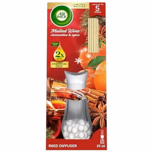 Air Wick Mulled Wine Essential Oils Reed Diffuser, 25ml, Red and Multicolour