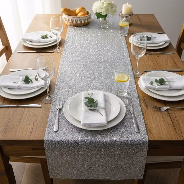 DEENZ Silver Glamour Rectangular Table Runner W: 120 cm, D: 40 cm