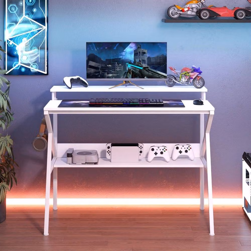 NESTLUNE Space Saving Computer Desk for Home Office in White, W: 100 cm, D: 15 cm – 3