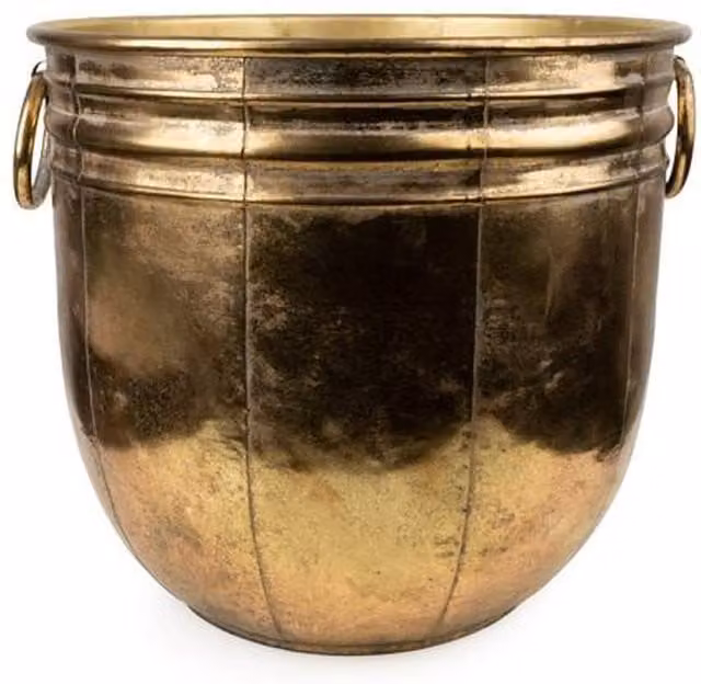 Madison & Mayfair Antique Gold Round Metal Tabletop Planter, W/D/H: 24.5 x 23.5 x 24.5 cm