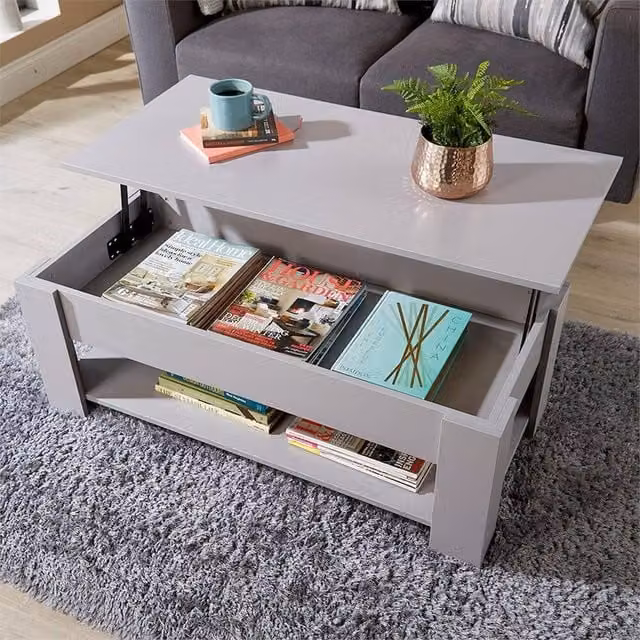 Nordara Grey Lift Up Coffee Table with Storage Shelf, W/D/H: 100 x 100 x 100 cm – 1
