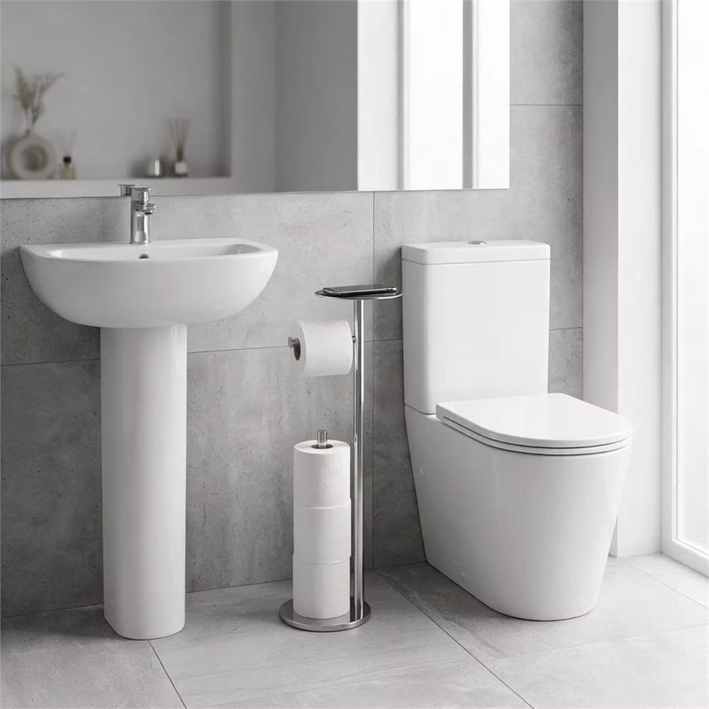 Nordara Silver Free Standing Toilet Paper Holder with Top Shelf – 2