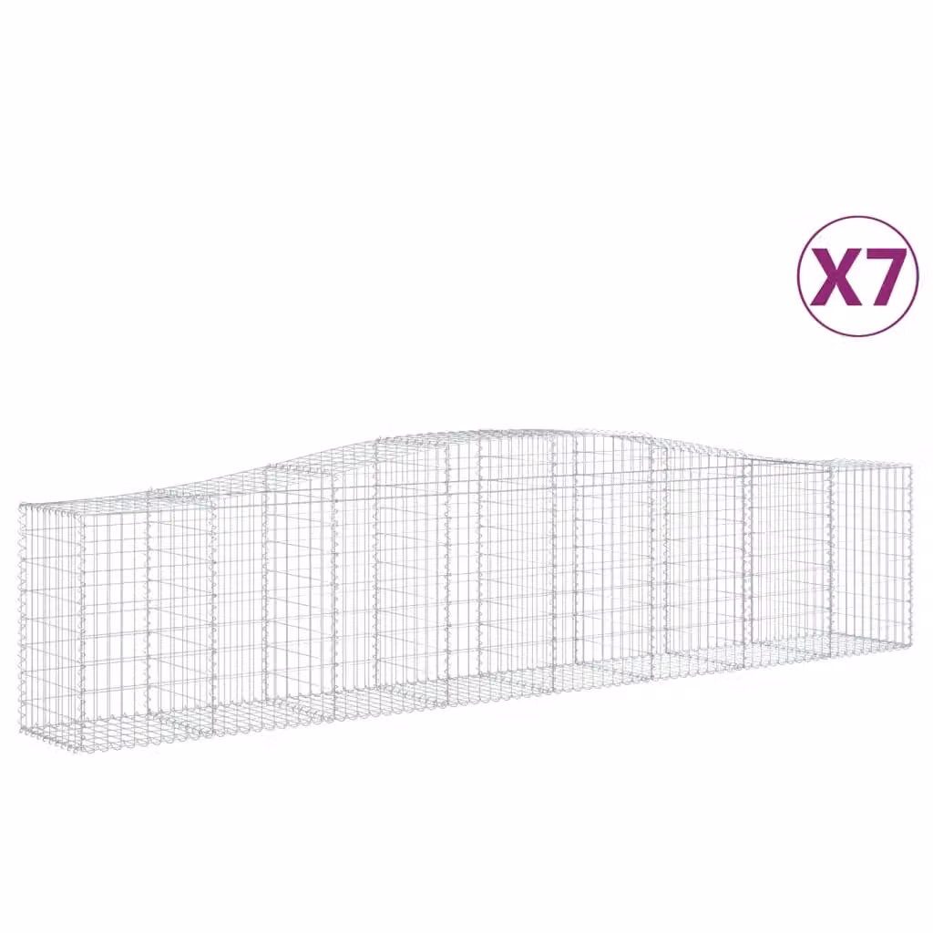 Berkfield Home Arched Gabion Baskets, 7 Piece Set, Silver Galvanised Steel, W: 400 cm, D: 50 cm, H: 80-100 cm – 2