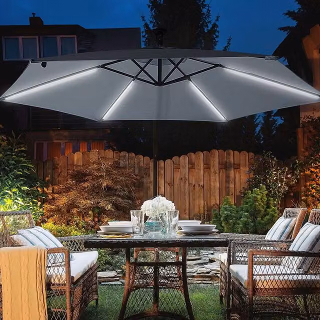 Wyld and Coco Grey Cantilever Parasol with Solar LED Lights and Aluminium Pole