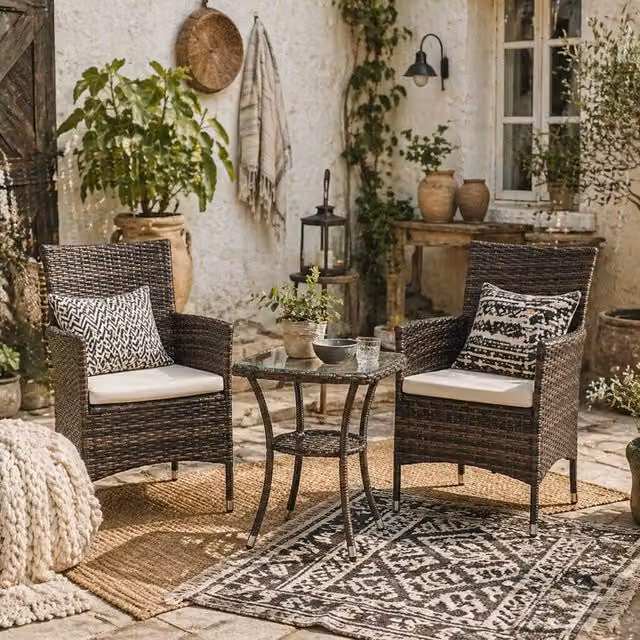 Wyld Haus Lovi 3 Piece Brown Rattan Bistro Set with Cushions – 1