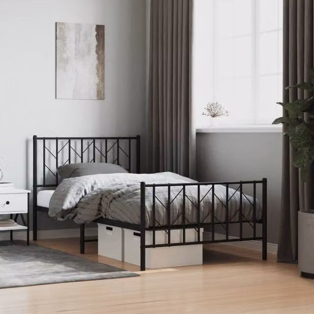 Berkfield Home Metal Bed Frame with Footboard, Black, W/D/H: 100 x 190 cm