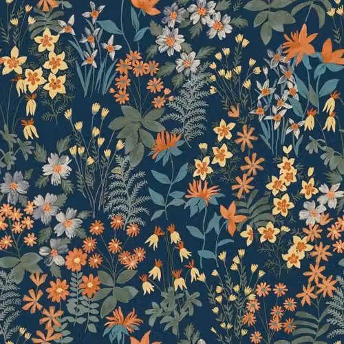 Grandeco Agnala Ditsy Floral Botanical Textured Wallpaper in Blue, Green and Pink – 1