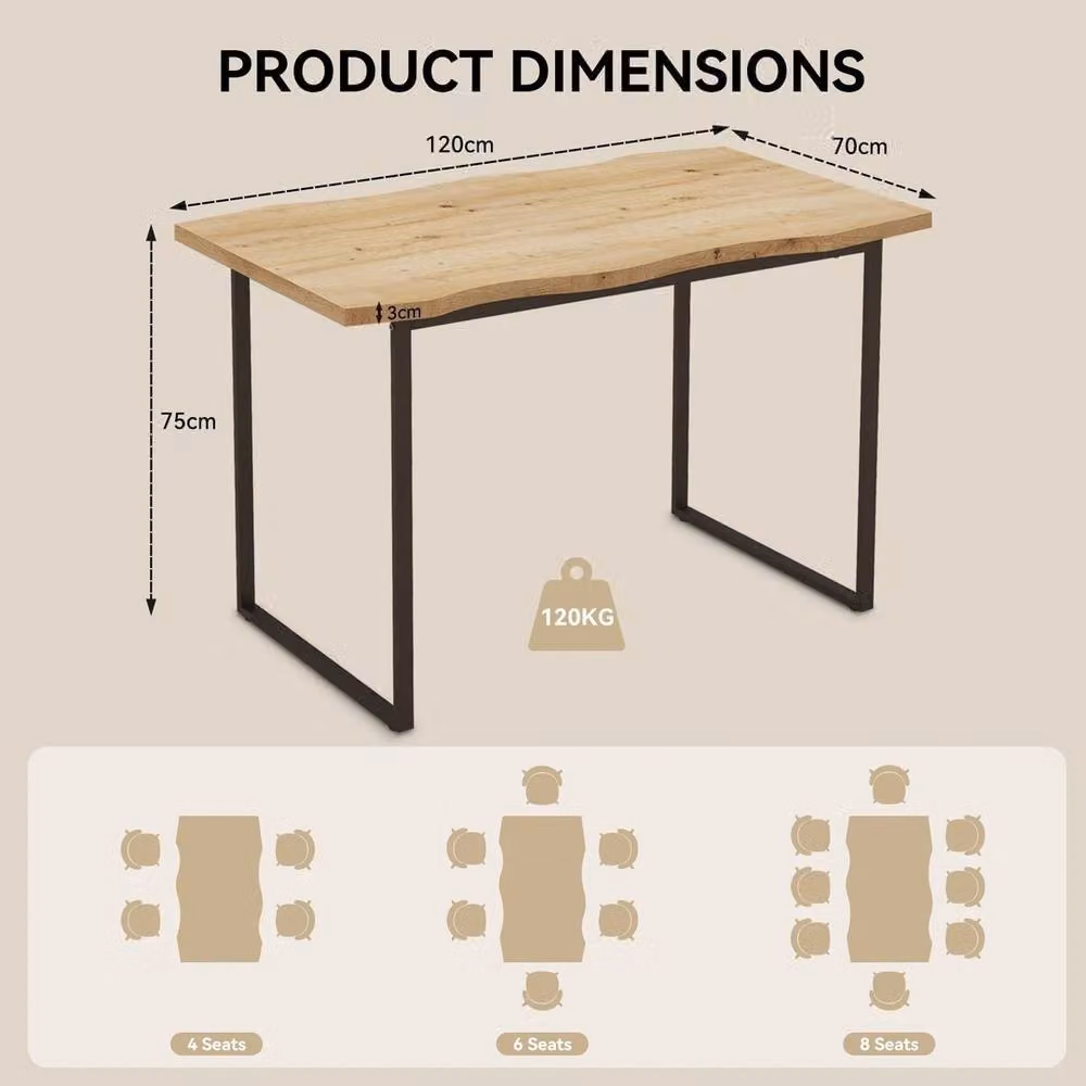 VOGREX Modern Rectangular Wooden Dining Table in Beige, W: 120 cm, D: 80 cm, H: 75 cm – 2