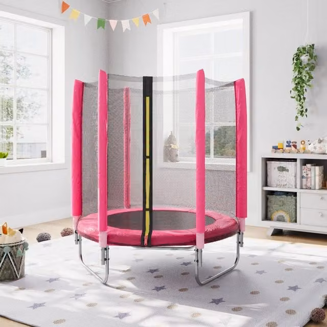Kidkid Pink Mini Outdoor Trampoline with Safety Enclosure