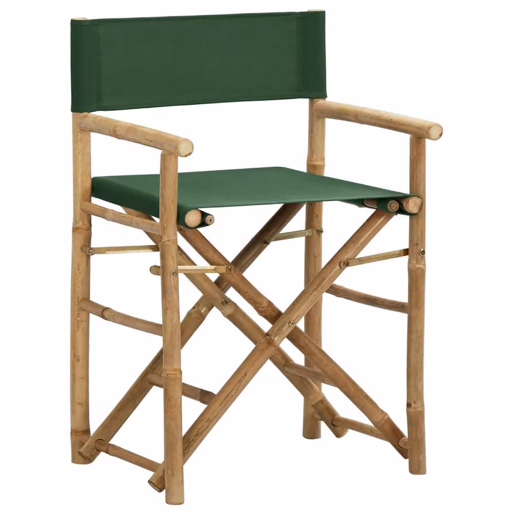 Berkfield Home Set of 2 Sturdy Folding Director's Chairs in Green Bamboo and Fabric, H 88 x W 60 x D 45 cm – 3