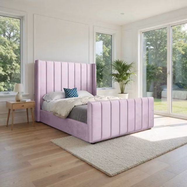 Casani Shildon Double Upholstered Velvet Bed Frame in Pink – 1