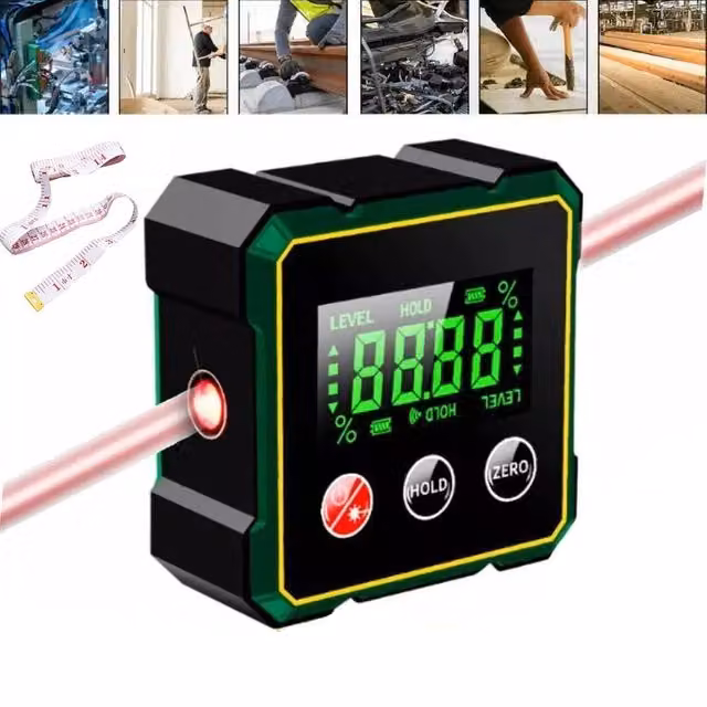 Hinsinc High Precision Magnetic Digital Electronic Laser Angle Finder in Black and Multicolour