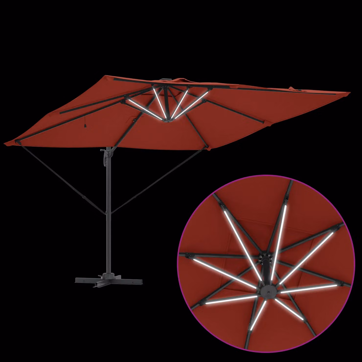 Berkfield Home Roma Cantilever Parasol with LEDs in Terracotta Red, W/D/H: 286 x 285 x 270 cm – 5