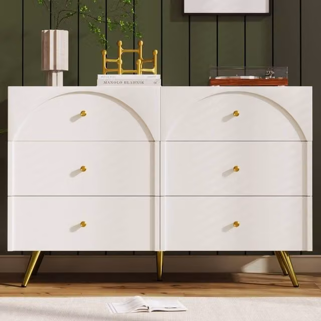 Merax Cream White Chest of Drawers with Arched Front, W/D/H: 120 x 40 x 85 cm – 1