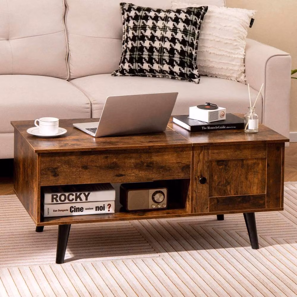 EONLION Brown Rectangular Wood Coffee Table with Lift Mechanism for your Living Room, Width: 100 cm – 3