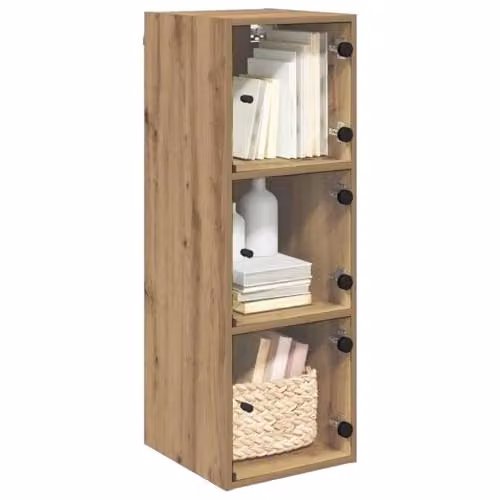 vidaXL Wall Cabinet in Artisan Oak with Glass Doors, W/D/H: 35 x 17.8 x 102 cm