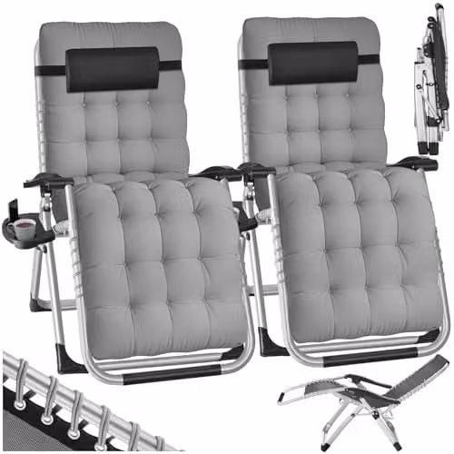 tectake Set of 2 Sun Loungers with Adjustable Backrest and Footrest in Grey – 1