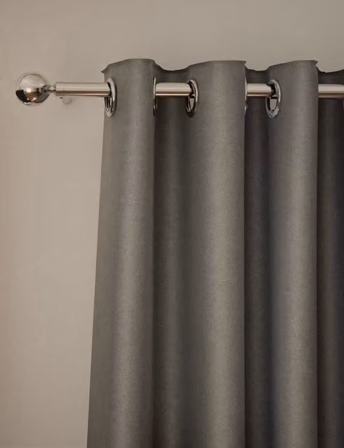 M&S Grey Velvet Thermal Eyelet Curtains H: 137 cm x W: 117 cm
