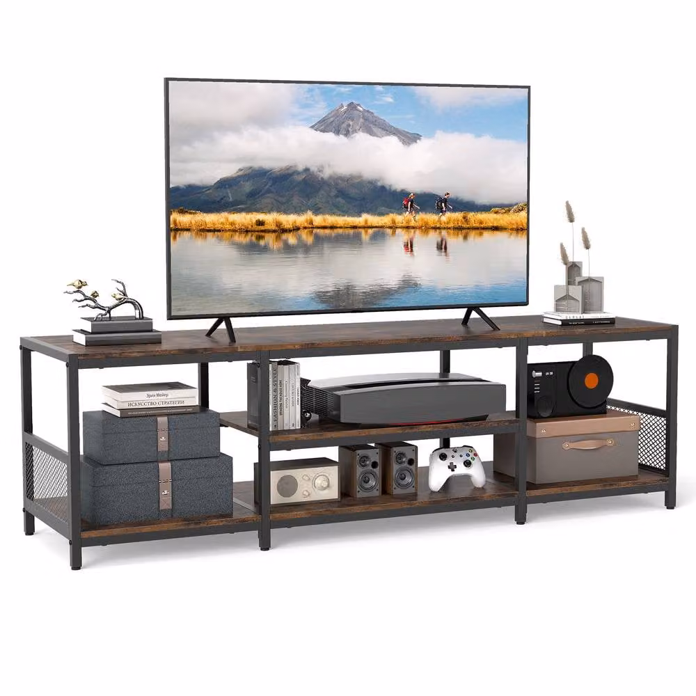 Costway Industrial Entertainment Center TV Stand in Brown for TVs up to 65 Inches – 2
