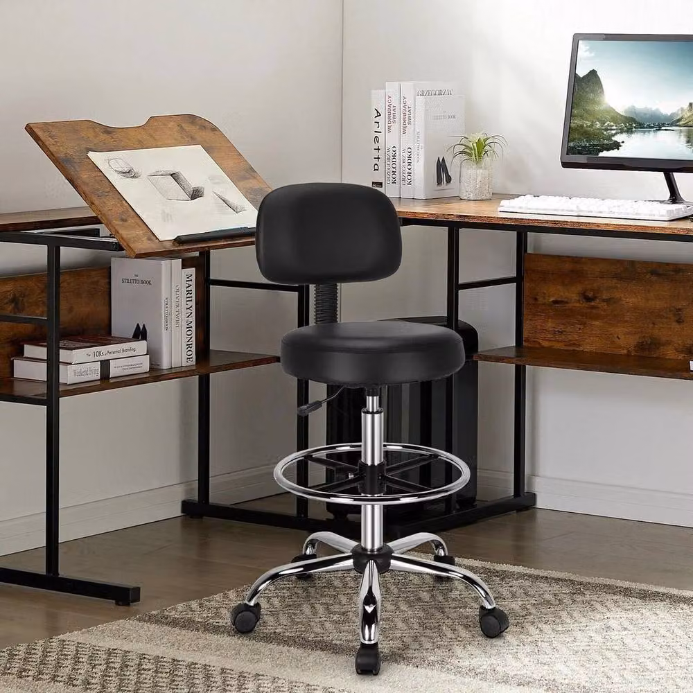 Kelvenix Ergonomic Swivel Drafting Chair in Black Faux Leather – 2