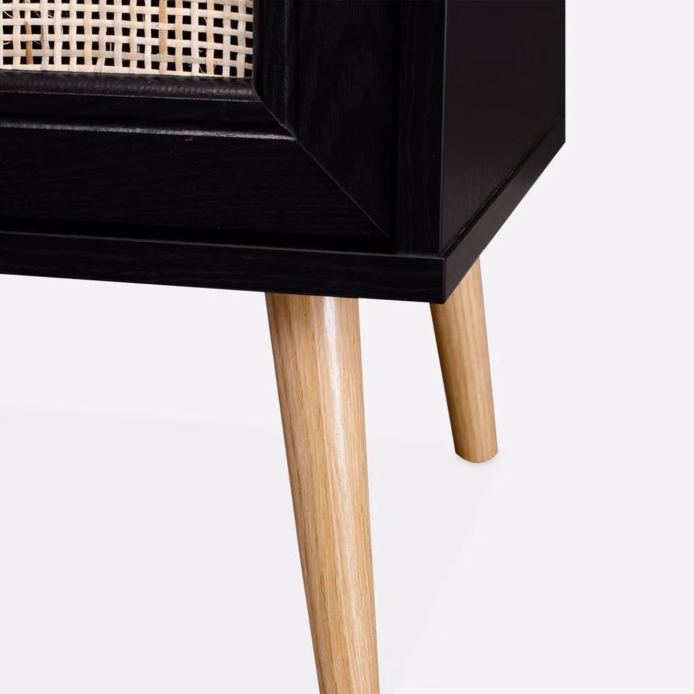 sweeek Scandi-style Bedside Table with Drawer in Black and Rattan Wood – 4