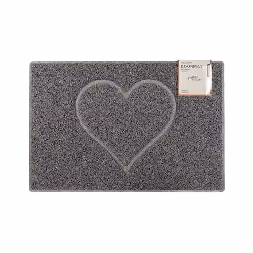 Oseasons Heart Medium Embossed Grey Vinyl Doormat with Non-Slip Open Backing