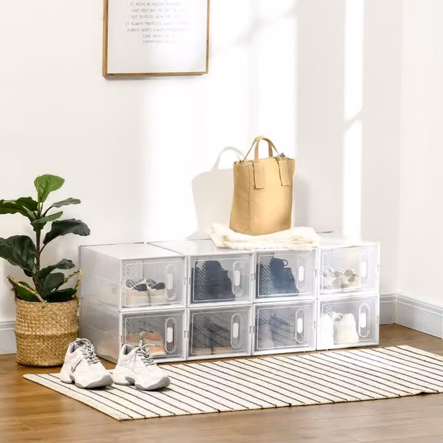 HOMCOM 8-Piece Stackable Transparent Plastic Shoe Storage Box Set