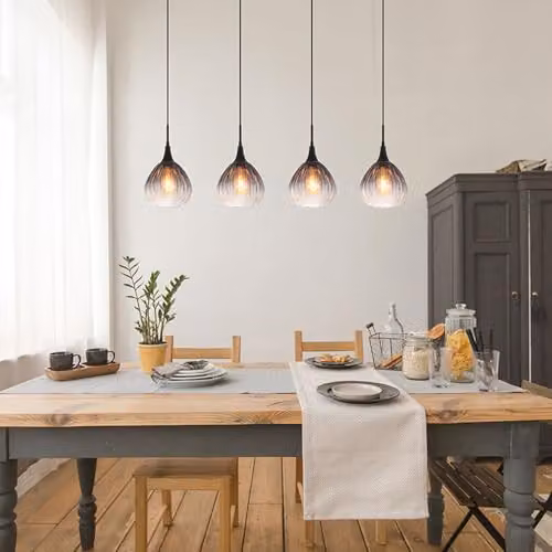 Globo Lighting Olsen Bar Pendant Light with Black Metal and Smoke Glass Shades, 4x E27, Height: 120 cm, Width: 120 cm, Depth: 20 cm – 4