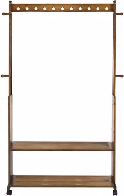 ERGOVEXA Adjustable Bamboo Clothes Rail and Garment Shelf with Dual Hook and Rail Matrix in Brown – 1