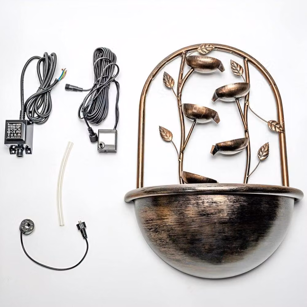 Primrose Cascading Leaf Wall Mounted Water Feature Fountain with Lights in Bronze – 6